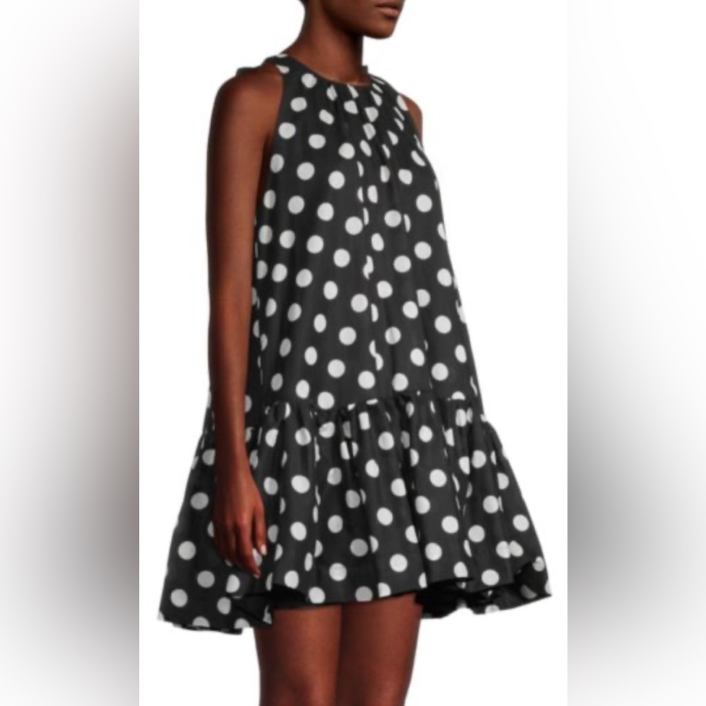 Black Halo Zuma Polka Dot Cotton Mini Dress Black & White Size Small - Picture 3 of 10